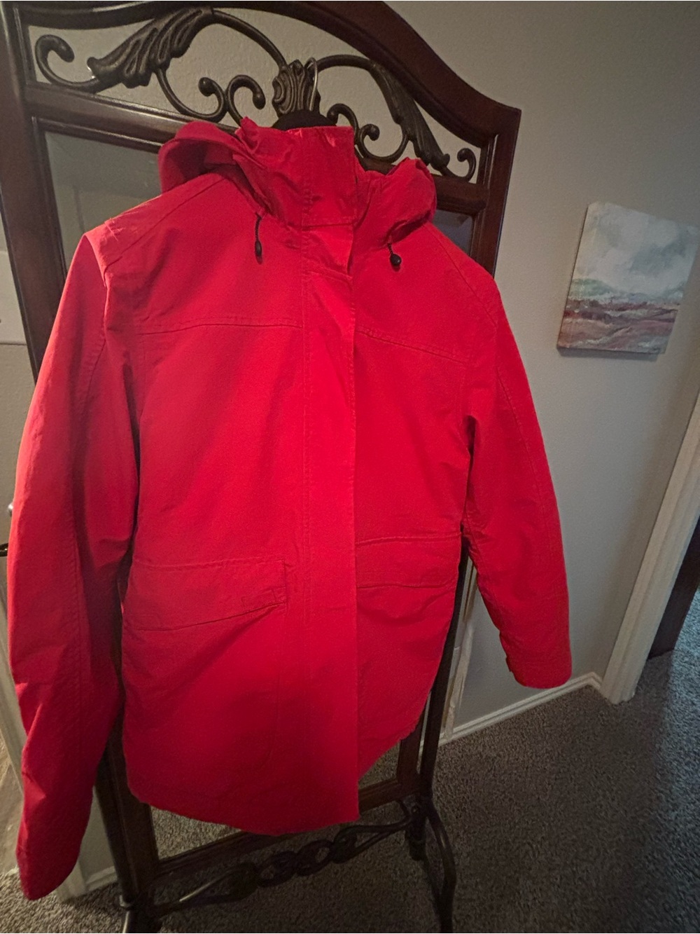 Lands' End Red Hooded Insulated Parka Jacket Size S